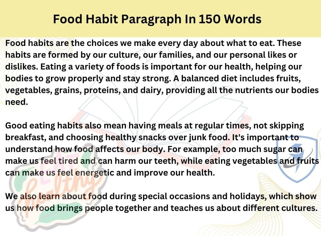 Food Habit Paragraph For All Class (100- 500 words)