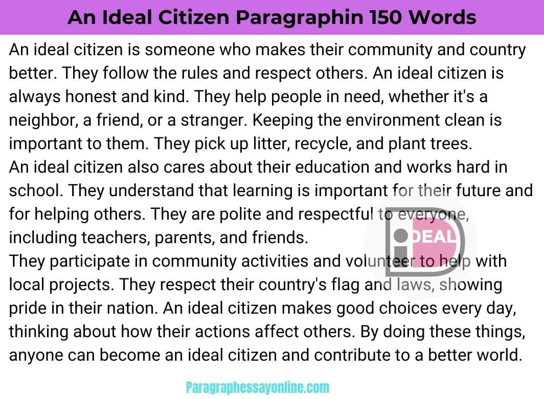 essay on an ideal citizen in 150 words