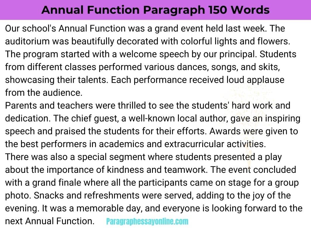 Annual Function Paragraph in 150 Words