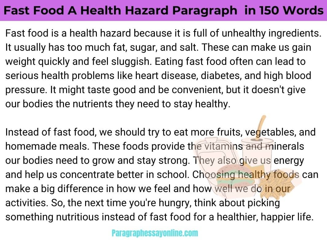 Fast Food A Health Hazard Paragraph in 150 Word