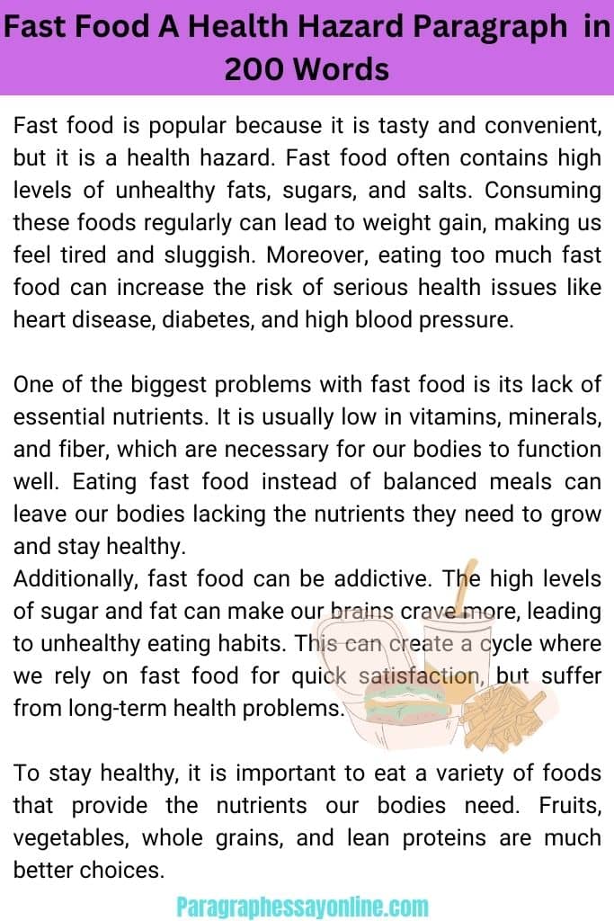 Fast Food A Health Hazard Paragraph in 200 Words