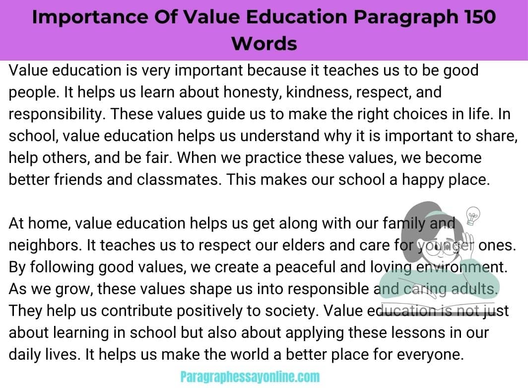 Importance Of Value Education Paragraph in 150 Words