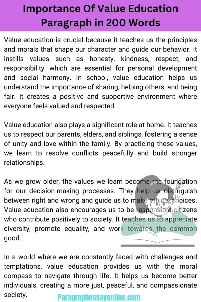 Importance Of Value Education Paragraph in 200 Words