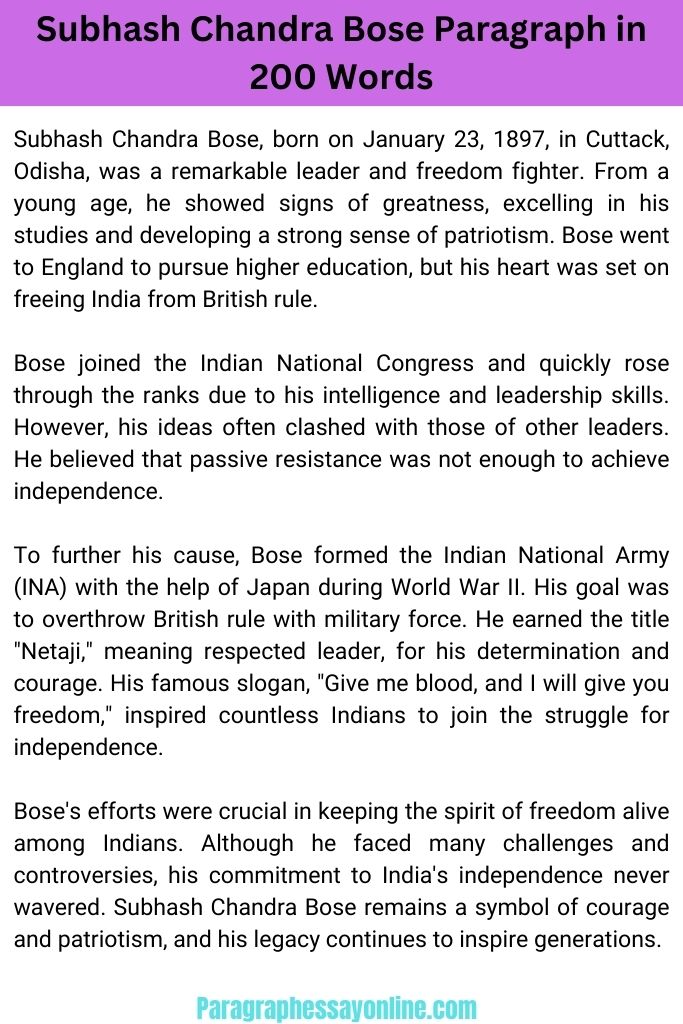 Subhash Chandra Bose Paragraph