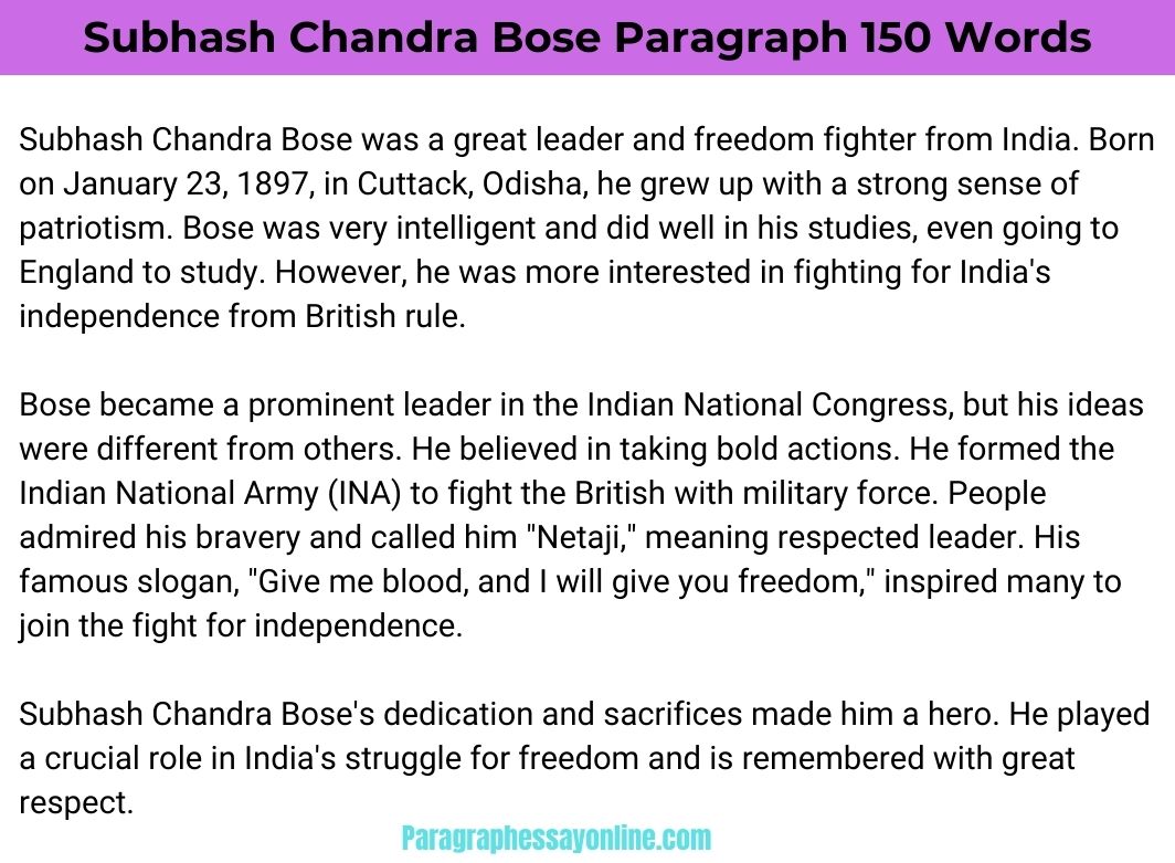 Subhash Chandra Bose Paragraph in 150 Words