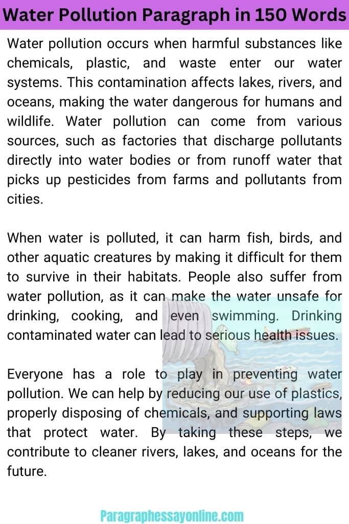 Water Pollution Paragraph in 150 Words