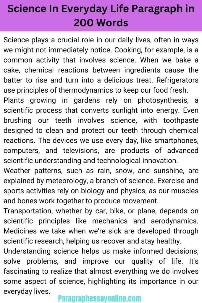 Science In Everyday Life Paragraph in 200 Words